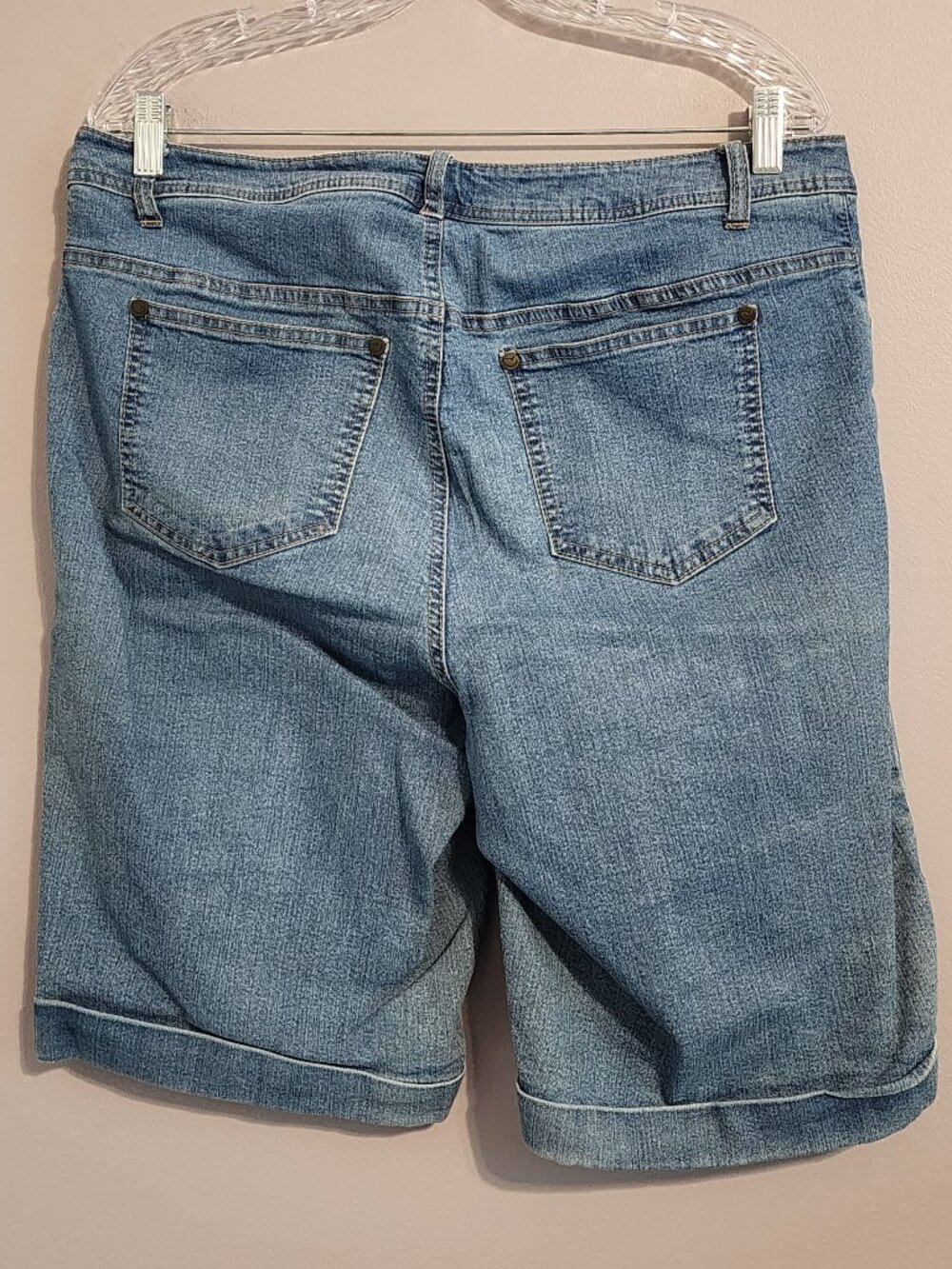 2/$30 Woman Within Light Wash Blue Bermuda Jean Shorts Size 14W - Picture 8 of 12